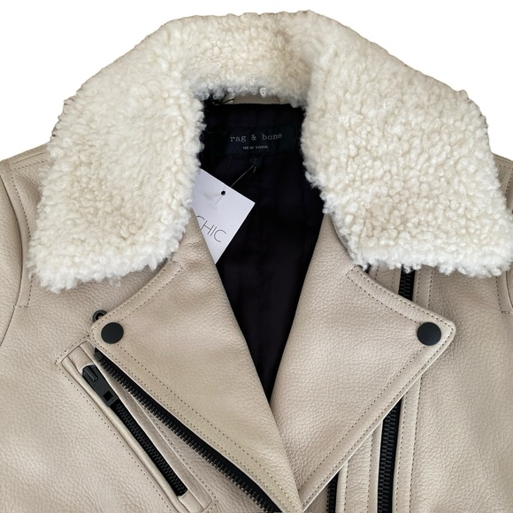 Rag & Bone Minerva Leather Removable Shearling Collar Zip Front Biker Jacket - Picture 6 of 12